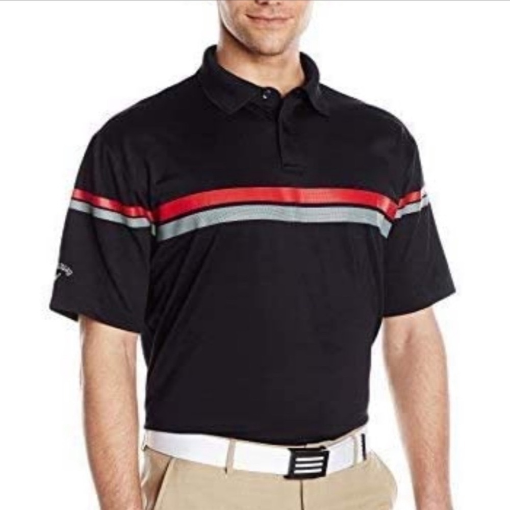 Callaway Mens Opti Dri Golf Polo Short Sleeve Logo Stripe Black Medium - Picture 15 of 15